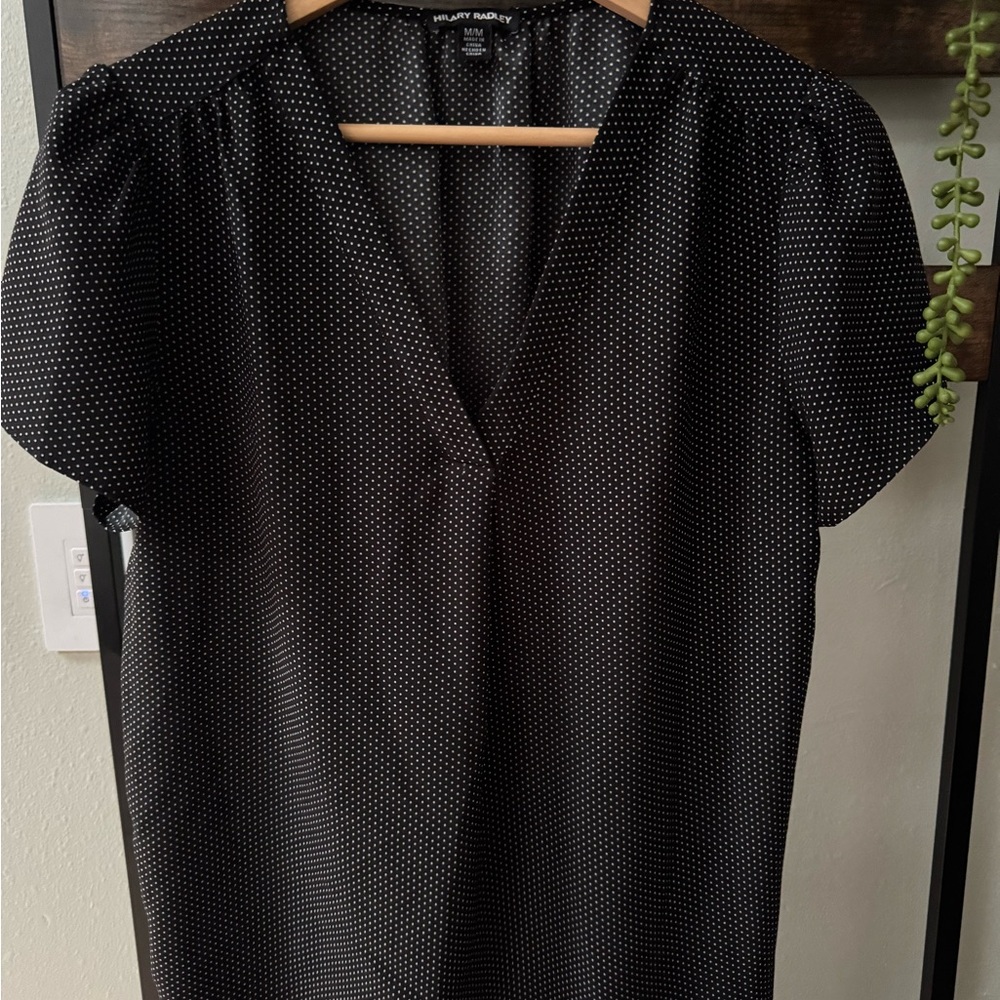 Hilary Radley Black and White Dotted Blouse